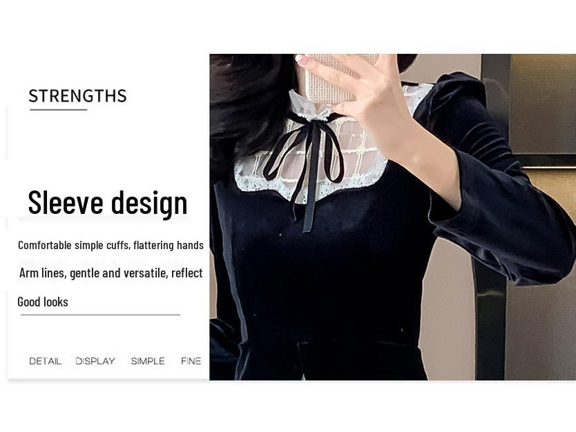 French Retro Style Velvet Layered Dress for Spring and Autumn