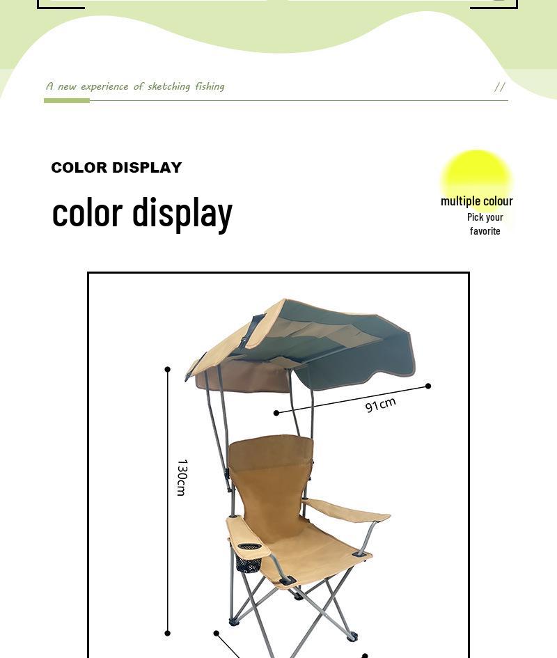 Portable Folding Beach Chair with Sunshade Canopy - Ideal for Camping, Fishing, and Picnics, Carbon Steel Frame, Compact Stool Design