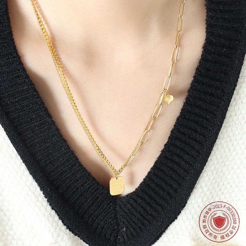 18K Gold-Plated Geometric Letter Pendant Necklace - Durable & Fashionable Titanium Steel Jewelry