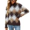 New Autumn and Winter European and American Diamond Knitted Sweater Contrast Color Round Neck Sweater Women's Top