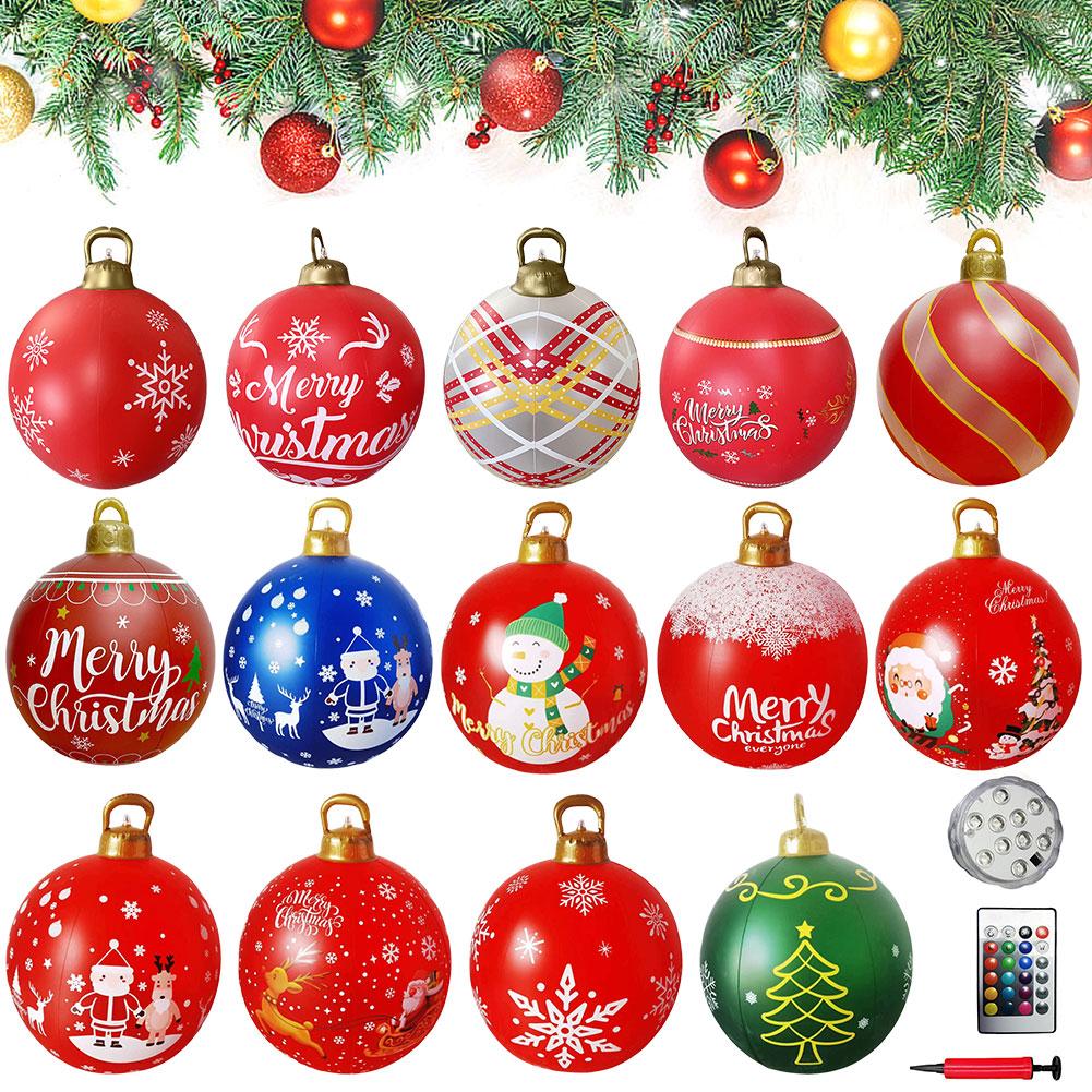 60CM Outdoor Christmas Inflatable Decorated Ball New Years Ornaments Ball Light Up Giant Big Large Balls Xmas Tree Decorations