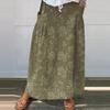 Women Maxi Skirt Elastic Waist Flower Leaf Printed Skirt Bohemia Style A-Line Loose