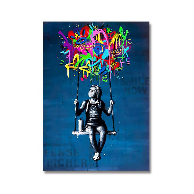 Hot Ball Child Graffit Canvas Painting Banksy Ballon Girl Dream Big Dreams Posters Street Wall Art Pictures Cuadros Home Decor