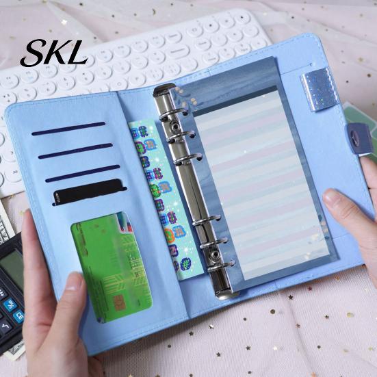 Macaron Color Notebook A6 Budget Planner Notebook, Glitter Cash Tracker Journal, Financial Refillable Accounting Organizer with Dividers for