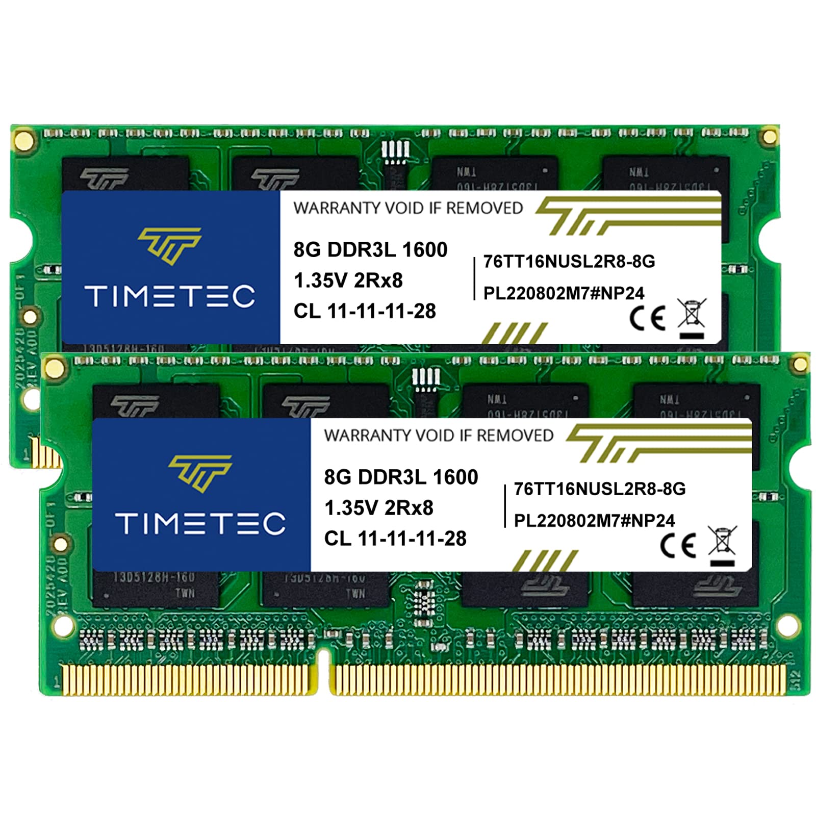

Timetec 16GB KIT (2x8GB) Laptop Memory DDR3L / DDR3 1600MHz PC3L-12800 / PC3-12800 Non-ECC 1.35V / 1.5V CL11 2Rx8 SODIMM