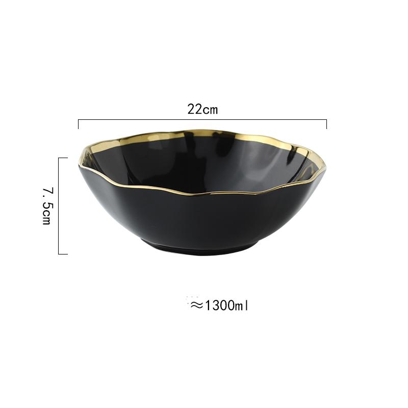 Nordic Golden Stroke Ceramic Plate Light Luxury Black White Pasta Steak Dinner Plates Dessert Dishes Soup Bowls Home Tableware