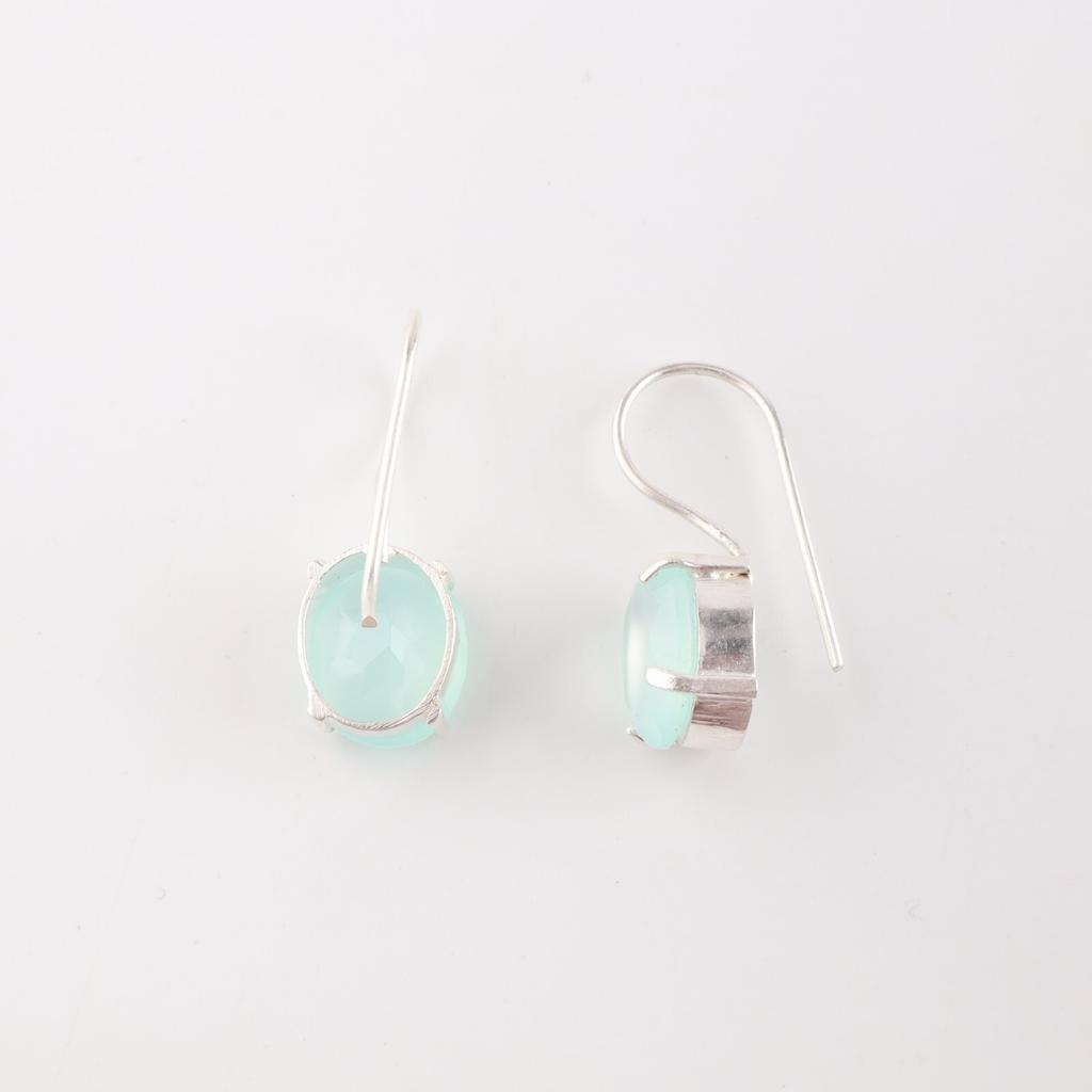Aqua Chalcedony Gemstone 925 Sterling Silver Jewelry Drop/Dangle Earrings 1.05" EE-173-18