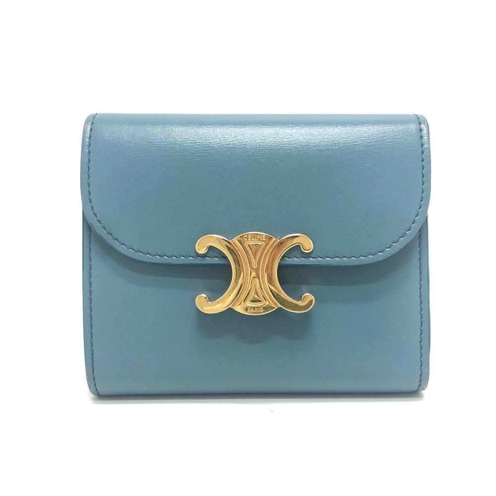 CELINE Triomphe Compact Wallet Tri-fold Wallet Leather blue/GoldHardware
