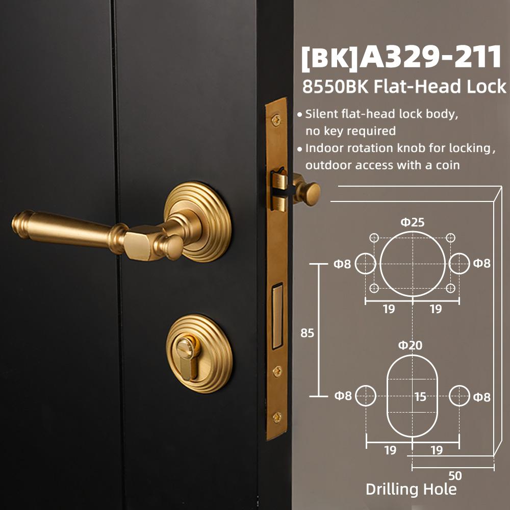 DOOROOM Luxury Brass Door Lock Modern Interior French Bedroom Door Handle Delicate Simple Room Living Room Furniture Hardware