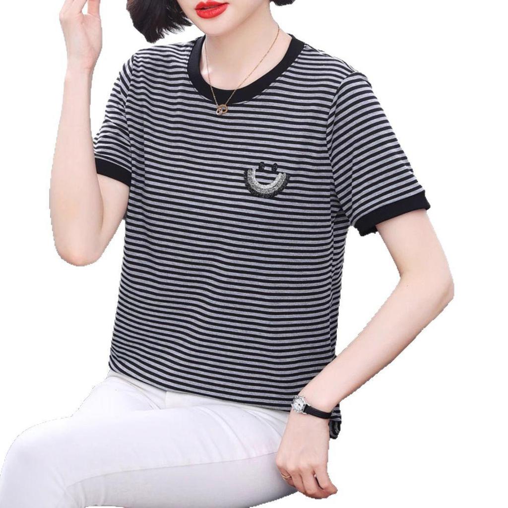 Women's 2026 Summer Striped Plus Size Loose Fit T-shirt