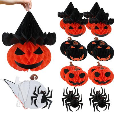 8 ks/sada Halloweenská Party Dekorace Včelí Úl Koule Závěsná 3D Pavouk Dýně Papírový Lampion Řemesla pro Domov Vnitřní Venkovní Dekor