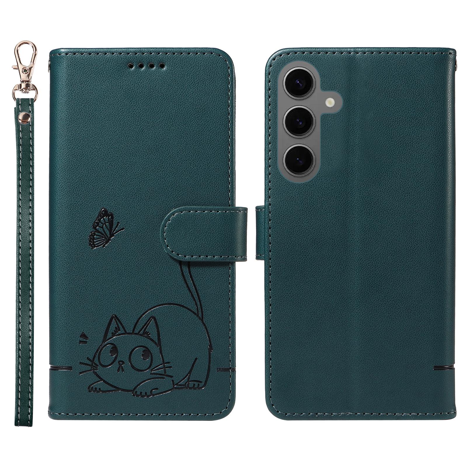 

Шкіряний чохол-гаманець із візерунком котячого кольору для Samsung Galaxy S25/S24 із ремінцем на зап ястя Blue