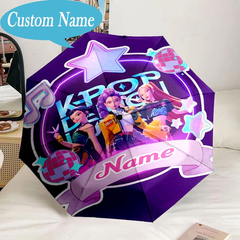 Custom Name Umbrella Music Stars KPop Demon Umbrella 8-Frame for Travel, Camping, Casual Lightweight Portable, Essential for Family Gifts