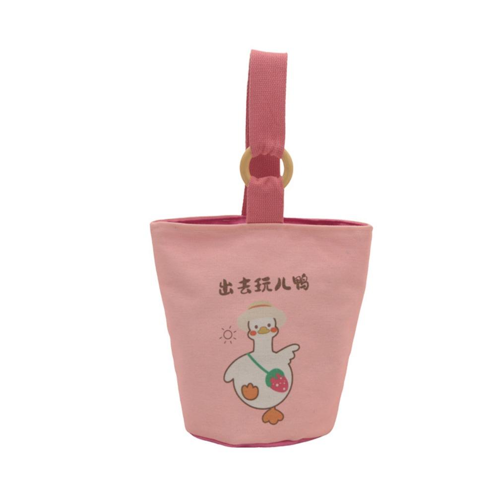 

Duck Canvas Bucket Bag Large Capacity Storage Bag Cute Cartoon Animal Tote Bag Shopping рожевий
