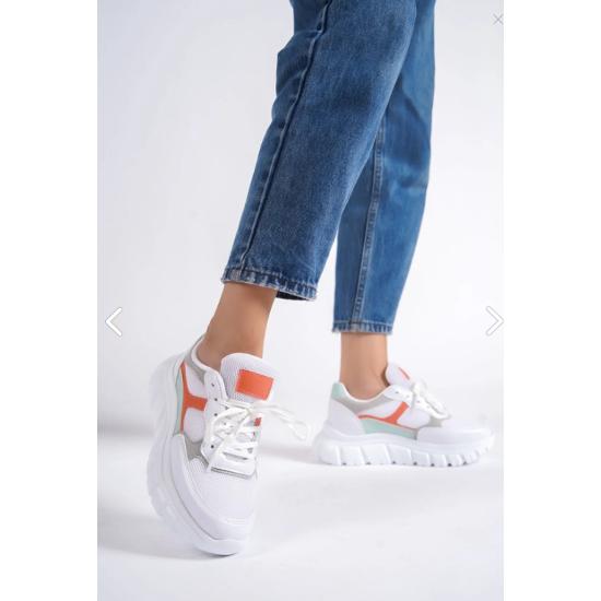 Weiße Damen Schnürschuhe aus Mesh Casual Sneaker Sportschuhe