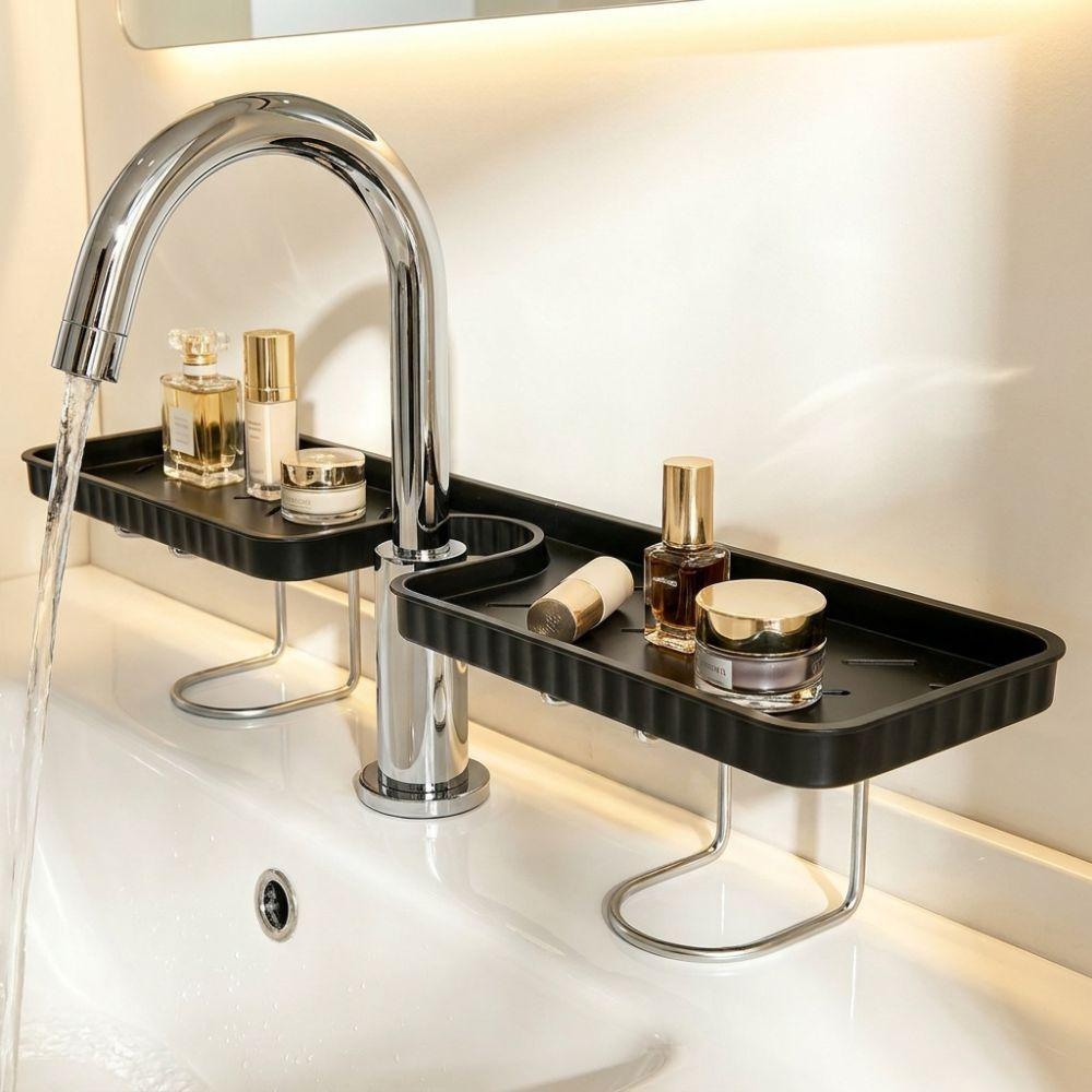 No-Drill Bathroom Storage Rack Large Capacity Rustproof Sink Drying Rack Water Drainage Space Saving Faucet Sink Shelf Washstand