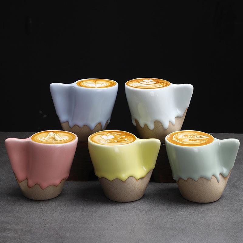 Creative ceramic coffee cup concentrated cup retro coarse pottery high value afternoon teacup ins wind latte cup medium and ancient cup