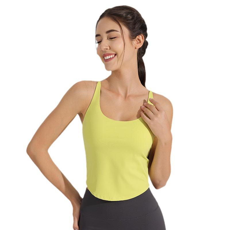 Padded Sports Bra Yoga Vest, Women's Shockproof Cami Top with Thin Straps