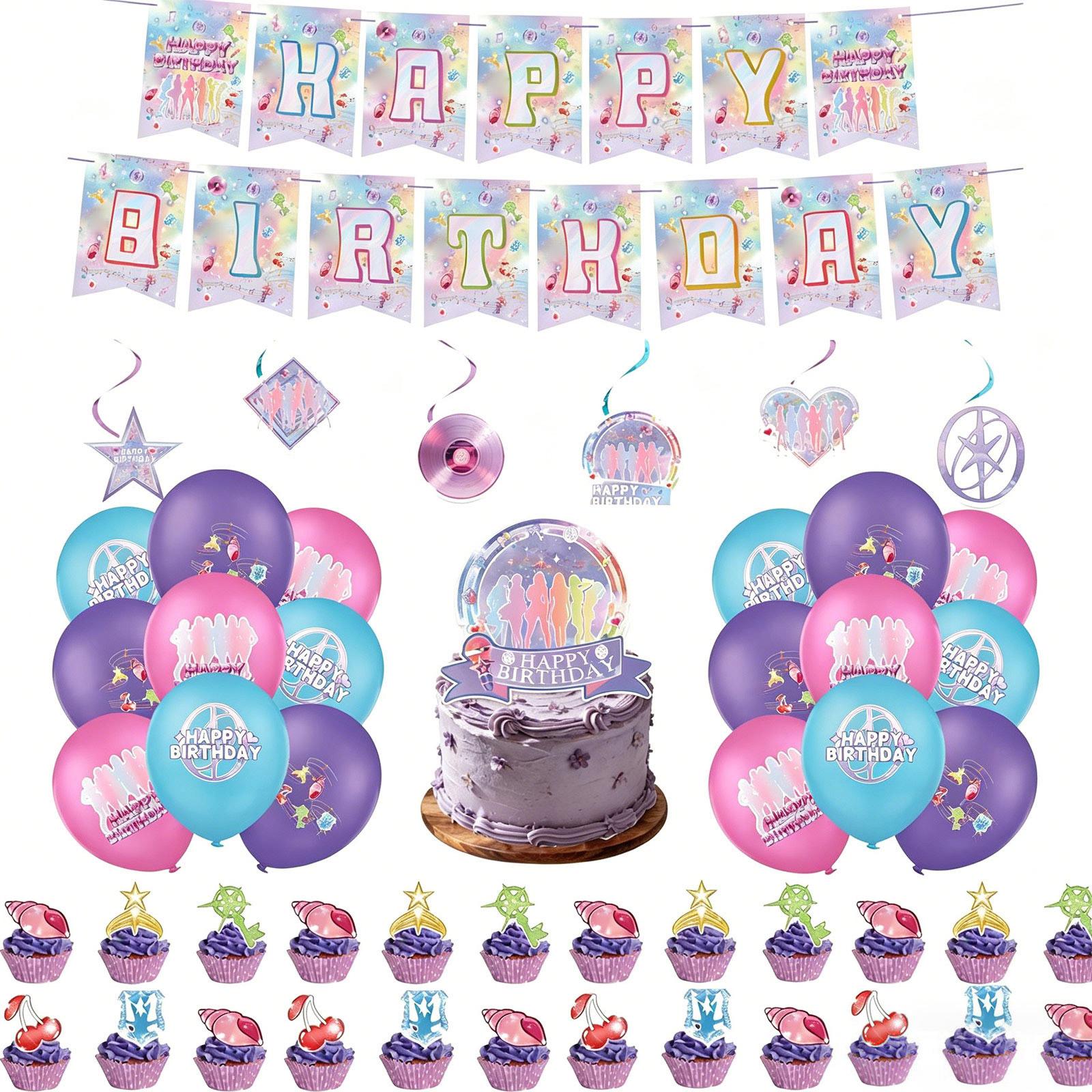 

Birthday Party Decoration Set 5 Pieces Includes Happy Birthday Banner Balloons Cake Topper Cupcake Picks Suitable for Celebration Events one size