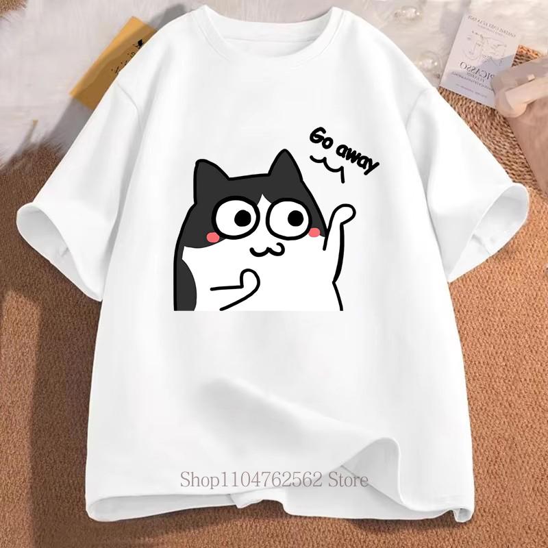 

Cartoon Go Away Cat Print Tshirts Summer Fashion Casual Tops for Women Crew Neck Streetwear Oversize Short Sleeve Tshirts S