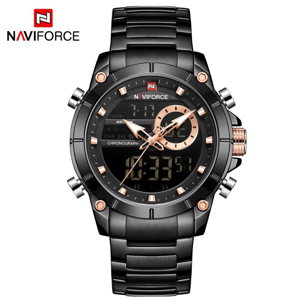 Naviforce 9163 New Fashion Men's Wristwatch Waterproof Dual Display Luxury Digital Quartz Watches for Relogio Masculino Relojes