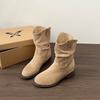 Short Boots Children's Coarse Heel Medium Tube Pile Boots Women's Summer New Autumn Maillard Western Cowboy Martin Boots