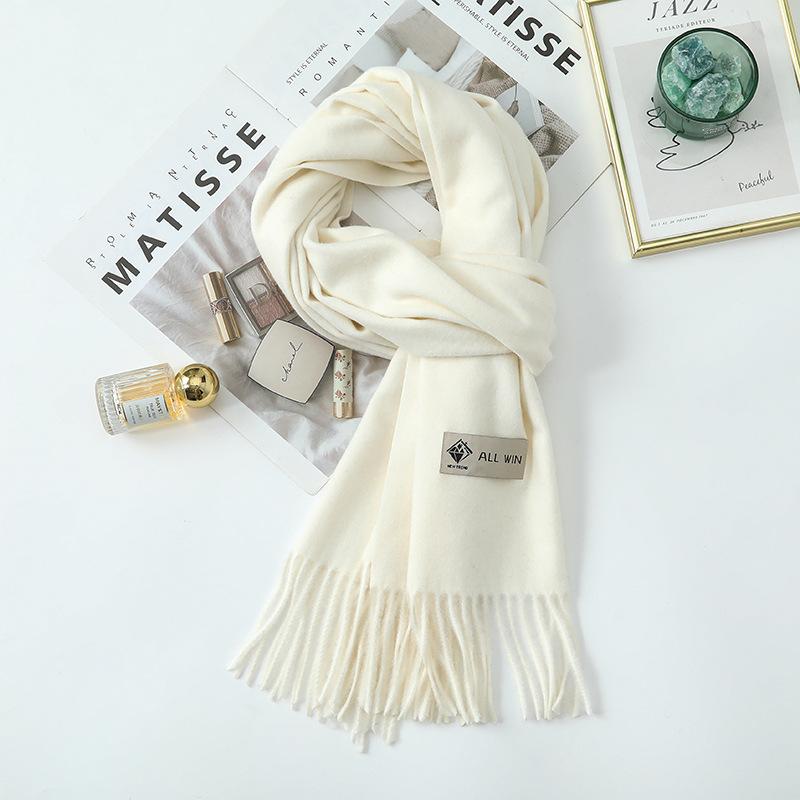 Wool Scarf Women's Winter Premium Thick Solid Color Scarf Versatile New Autumn and Winter White Cashmere Scarf