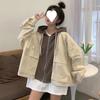 2025 New Women's Korean Style Hooded Retro Patchwork Jacket - Spring/Autumn, Loose Fit, Short, Student Workwear Style