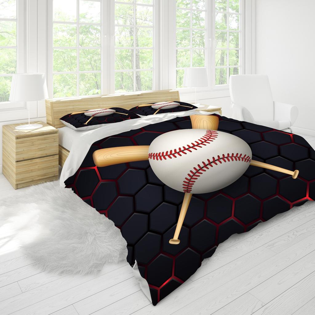 Baseball Bedding Kit Three-Piece Quilt Cover Geometric Honeycomb Digital Printing Home Textiles