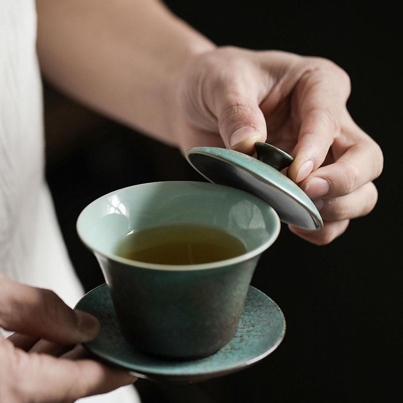 120ml Ceramic Gaiwan Vintage Sancai Gaiwan Japanese Style Tea Ceremony Bowl