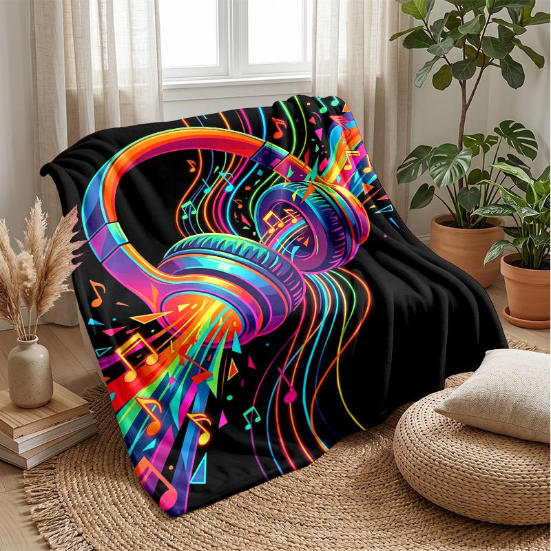 Music Headphones Neon Vibes Theme Blanket Lightweight Warm Flannel Blanket Decorative Throw Blanket for Home Decoration