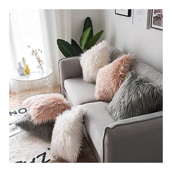 Cushion Cover Set of 2 Fluffy Cute Scandinavian Long Fur Girly Faux Fur Interior White (45 x 45 cm)