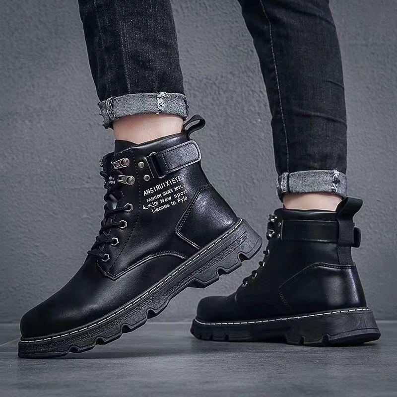 Men's Shoes Martin Leather Boots Velvet Cotton Shoes Leather Shoes Casual New High-top Men's Heightening Tooling Boots