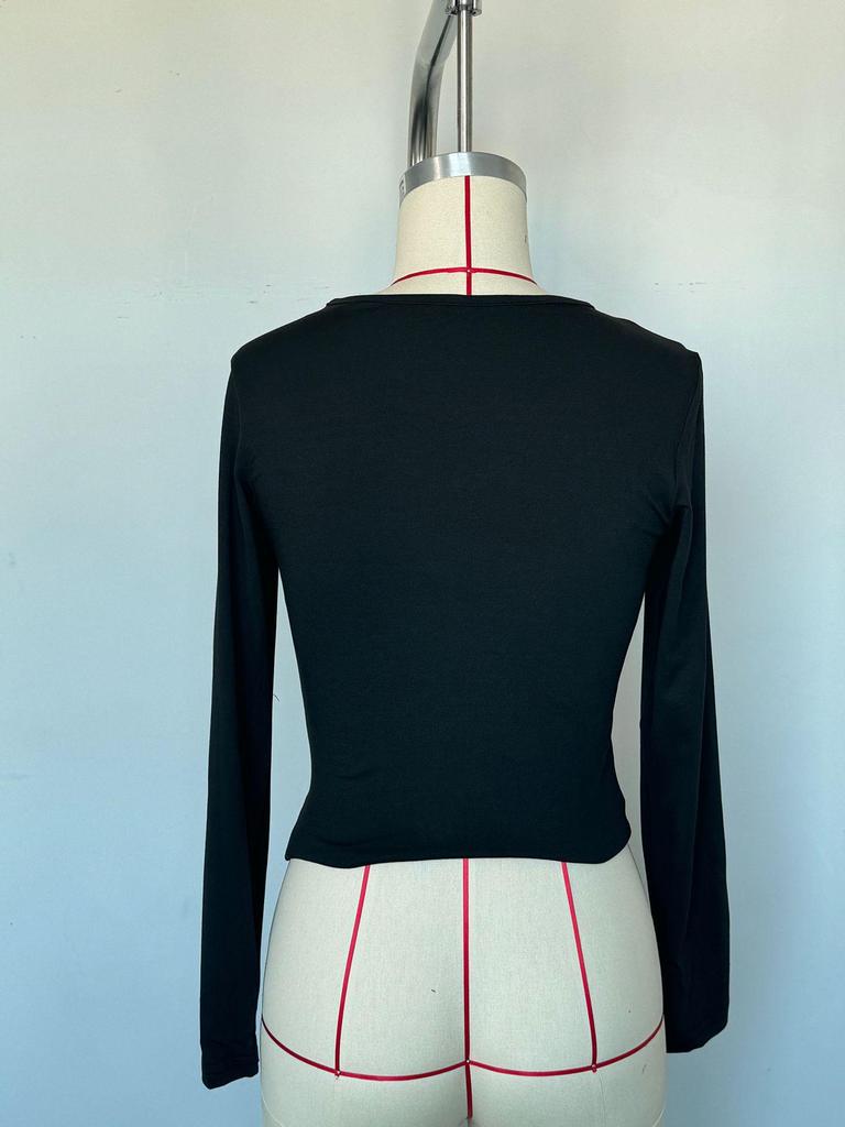 Women's European American V-Neck Slimming Long-Sleeve Bodycon Milk Silk Top