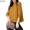 Women Casual Stand Collar 3/4 Sleeve Loose Blouse