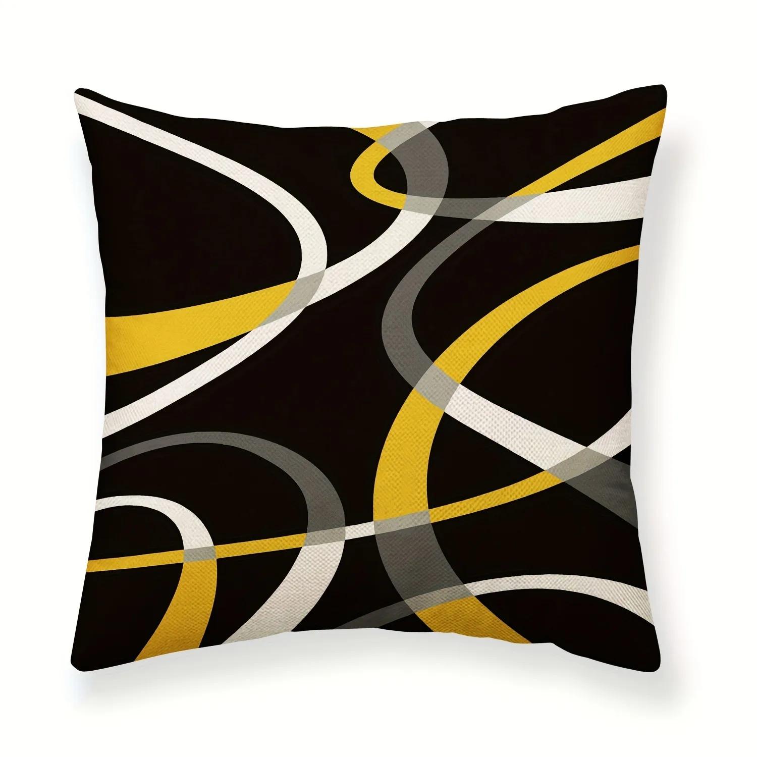 

Yellow black and white gray abstract geometric printing pillowcase living room sofa chair cushion cover home room decoration 16x16in 40x40cm