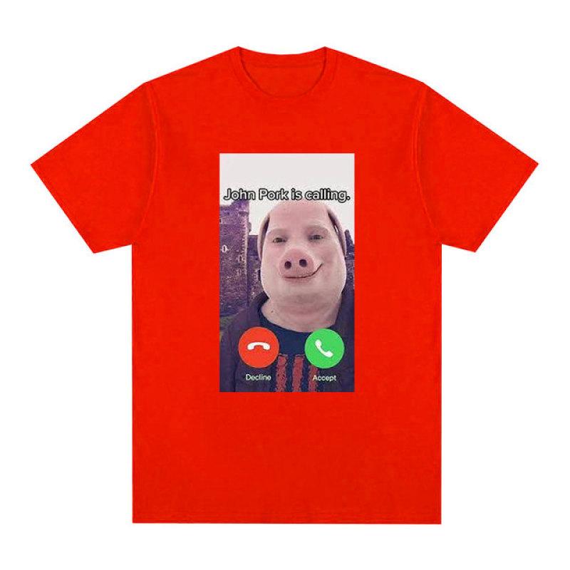 John Pork Is Calling Lustiges Antwort-Anruf-Telefon-T-Shirt Humor Schwein Meme Design Grafik-T-Shirt Niedliche Tierliebhaber übergroße T-Shirts
