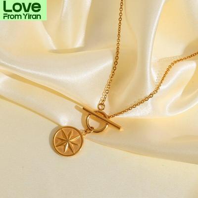 Colier cu stele cu șase colțuri pentru femei Colier cu comutare pentru monede din oțel inoxidabil Medalion Choker Collier Joyas De Muje