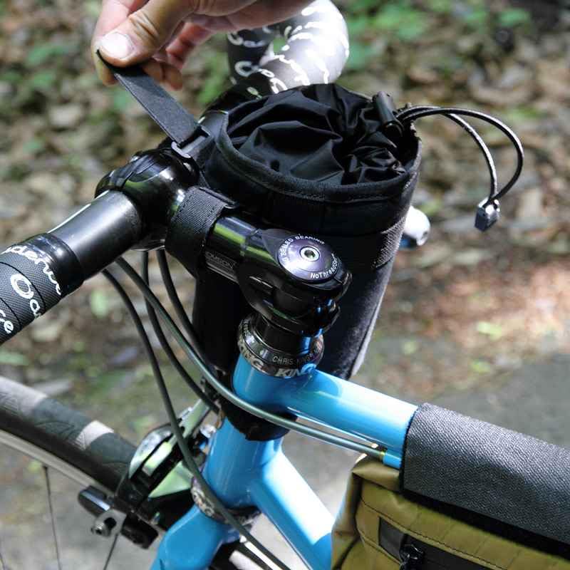 FAIRWEATHER Stem Bag, Front Pouch, Bicycle Bag with Drink Holder, Waterproof Handlebar Bag, Bikepacking Compatible (Olive/HMPE Rip)