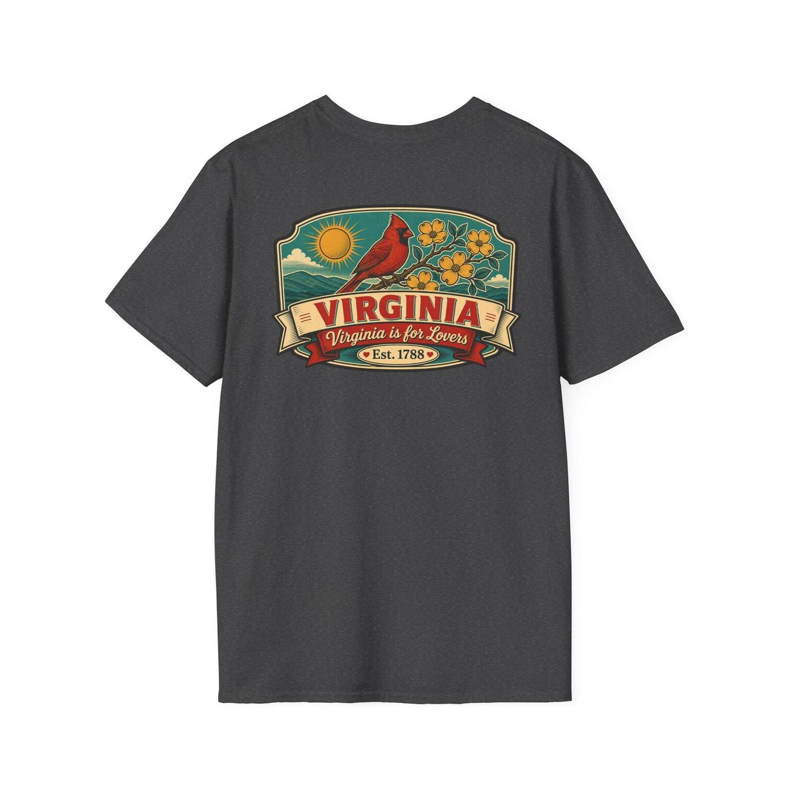 Virginia Cardinal T-Shirt | Vintage Mid-Century Travel Luggage Tag Tee | Old Dominion State Souvenir | VA Gift M