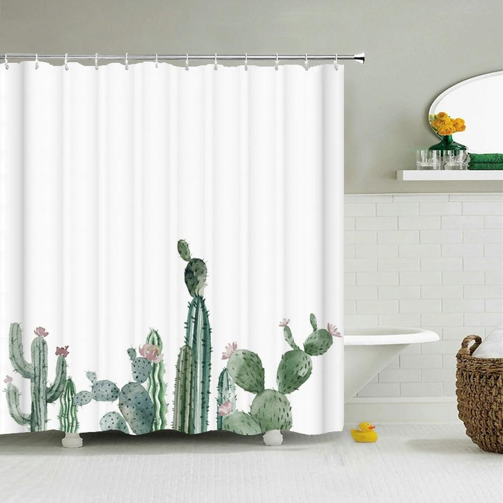 Cactus Shower Curtains Waterproof Polyester Fabric Shower Curtains Tropical Plants Bathroom Screen Curtain Home Decor 180X180cm