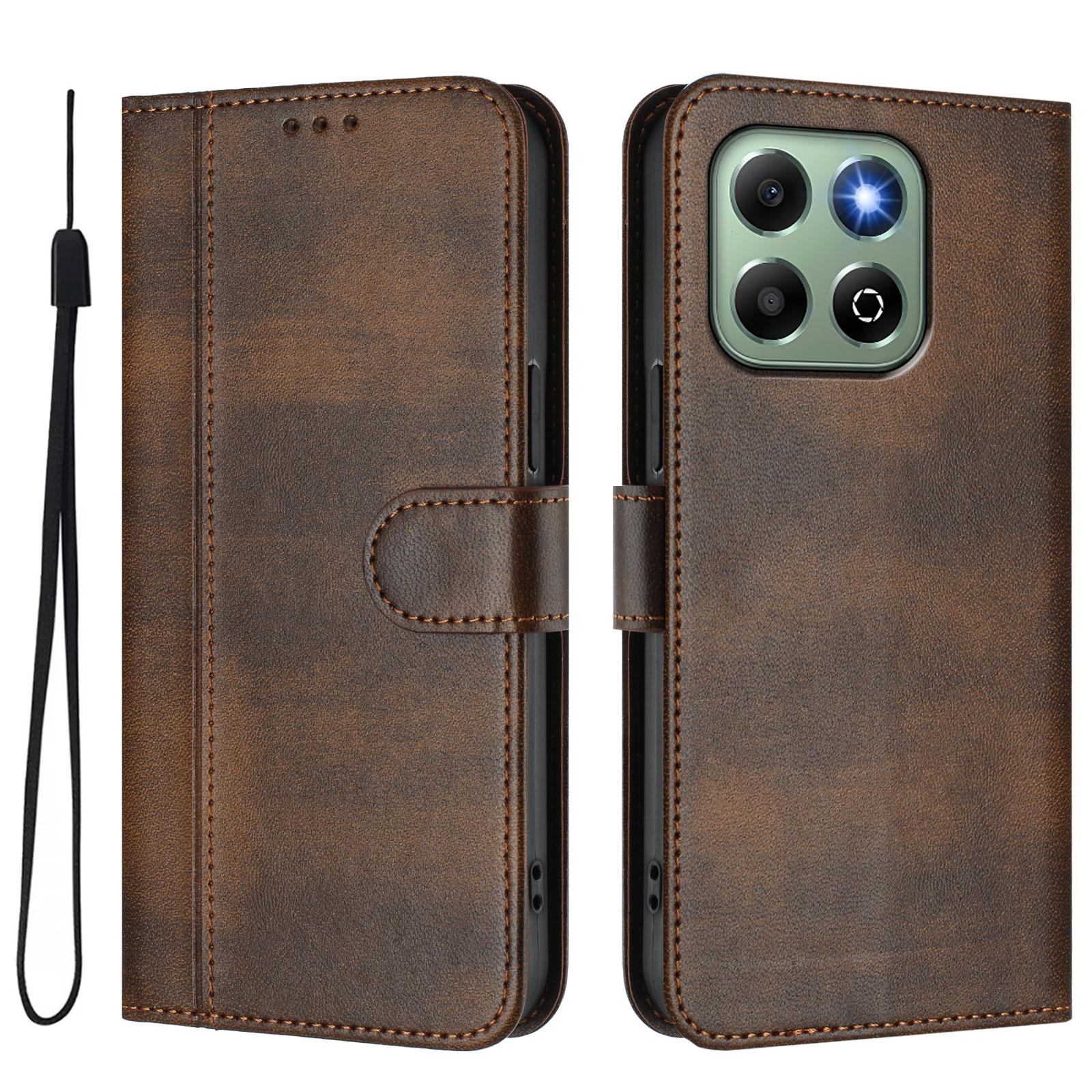 

For Honor X6b 4G Cases Wallet Stand Retro Texture Leather Phone Cover with Lanyard H