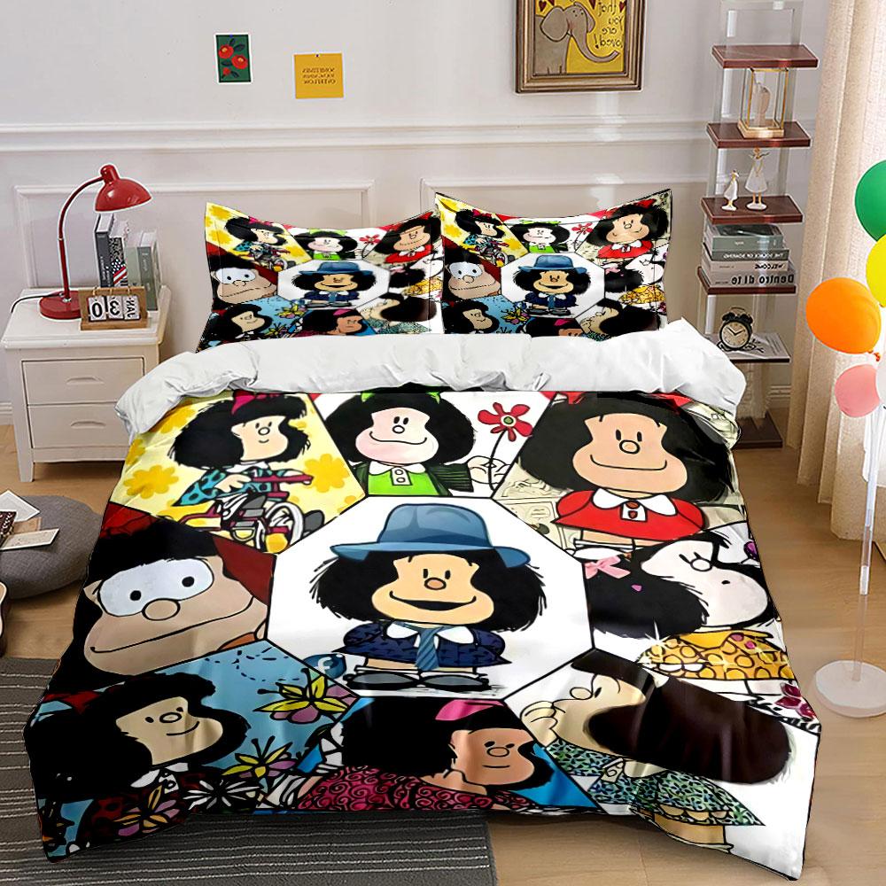 Cartoon Girl Pattern Collage Bedding Duvet Cover Set Duvet Cover Pillowcases (1*Duvet Cover 2*Pillowcases, without duvet insert)