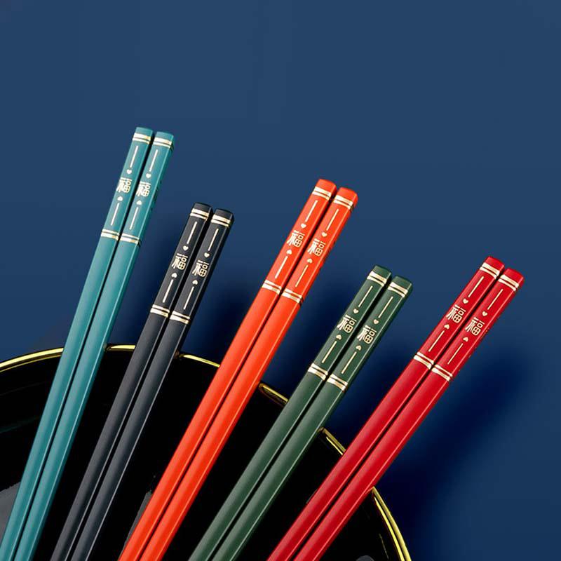 5 pares de pauzinhos coreanos para alimentos antiderrapantes varas de sushi reutilizáveis ​​liga chinesa conjunto de talheres de liga saudável