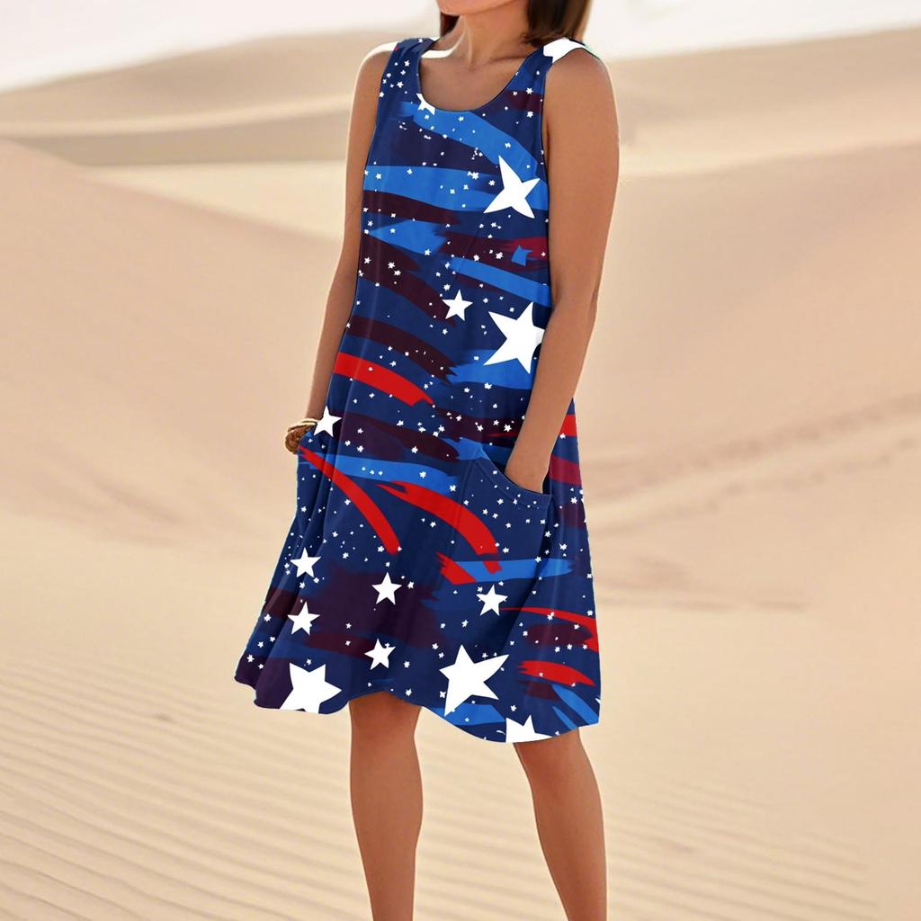 Summer Dresses For Women Loose Beach Vacation Casual Sleeveless Sundresses With Pockets Tank Dress