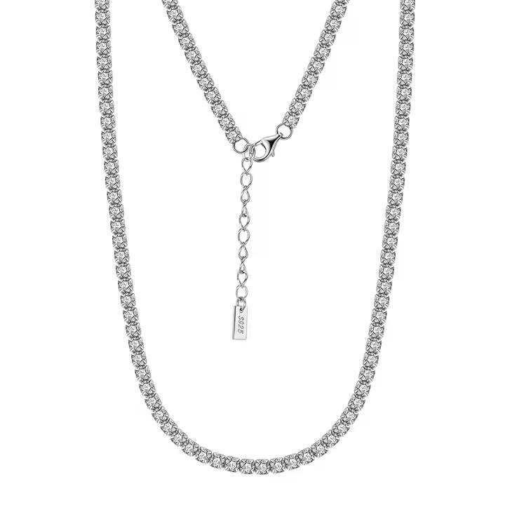 Tennis Necklace Rhodium Plated Round Diamond Cut Zirconia 925 Sterling Silver Sweater Chain for Women Men  Jewelry