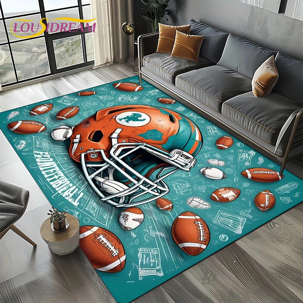 3D Rugbyfeld Rugby 2025 American Football Cartoon Teppich für Wohnzimmer Schlafzimmer Zuhause Sofa Dekoration, Teppich Rutschfeste Fußmatte