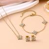 Zircon Four-Leaf Clover Jewelry Set: Bracelet, Necklace & Earrings In Luxury Diamond-Inlaid Stainless Steel
