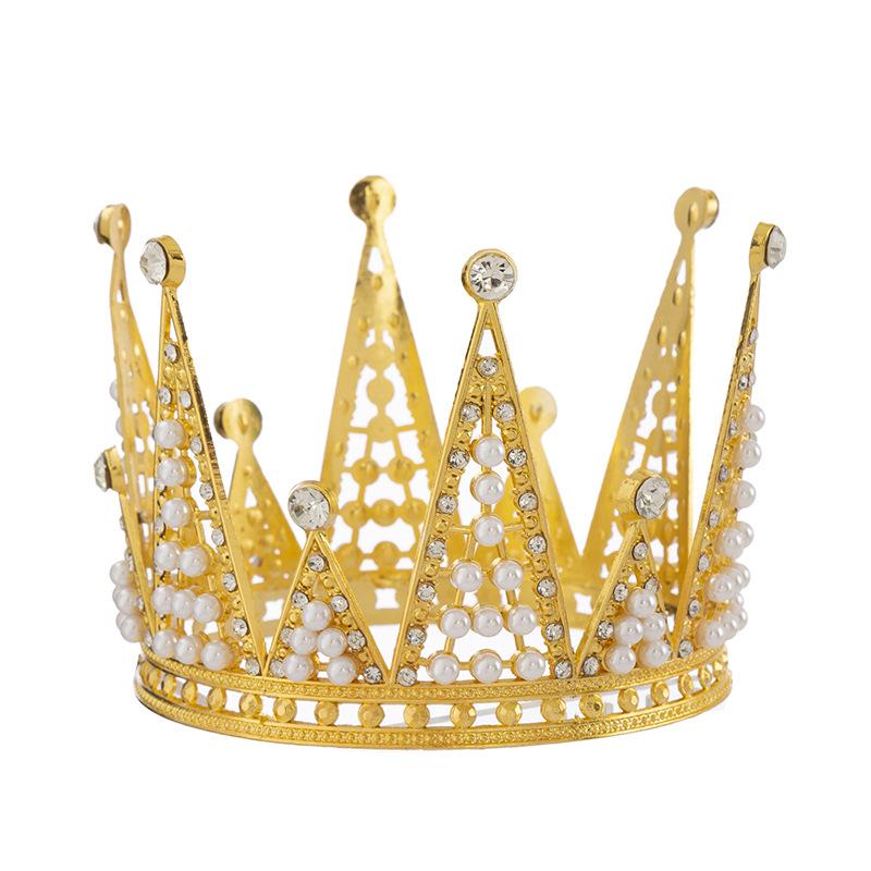 Baroque Crown Queen Round Crown Children Adult Tiara Bridal Ornaments Birthday Cake Decoration