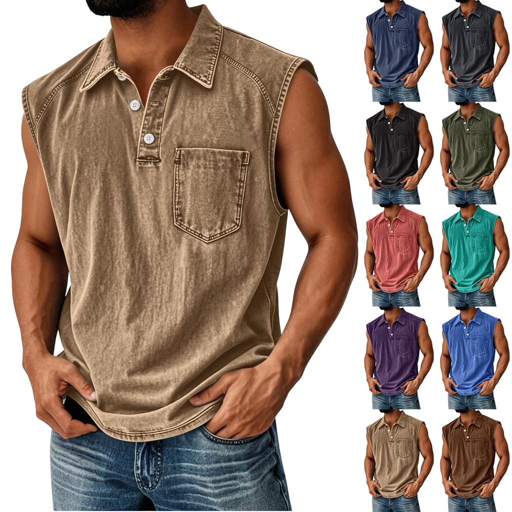 Men's Summer Color Pocket Sports Buttons Vest Men's Sports Casual Vest